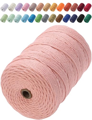 Macrame Cord 3mm x 328yards, Soft Colored Macrame Rope, Natural Cotton Cord for Plant Hangers, Wall Hanger, Decorative Projects(Brick Pink) - color: Brick Pink, size: 3mm×328Yards