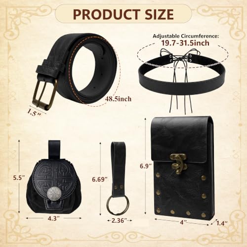 Renaissance Accessories, Medieval Leather Belt Pouch Viking Headpiece - color: Black