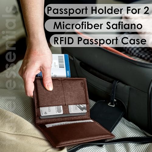 2 Passport Holder - Travel Essentials, RFID Blocking Wallet Credit Card Organiser, Plain Accessories Slim Cover For Men & Women - color: Brown