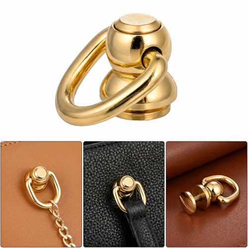 4 Pcs D Rings for Purse, Brass Ball Studs Rivets Small D Ring with Screw Back Rotatable Strap Hardware for Handbag Dog Collar Leather Purse Craft Bag Hardware Repair DIY Accessories (Gold)