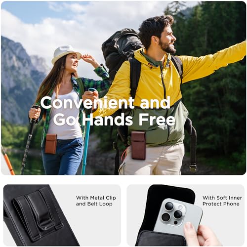 Holster for iPhone 17, 17 Pro, 16, 16 Pro, 15, 15 Pro, 14, 14 Pro, 13, 13 Pro, 12, Galaxy S26, S25, S24, Premium Leather Pouch with Belt Clip Phone Holster Belt Case, Black -M - color: Black, size: Medium
