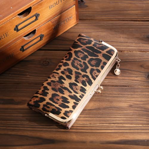 GOIACII Womens Wallet Kiss Lock Bifold Leather Wallets for Women Leopard Print - color: A03 Leopard Print