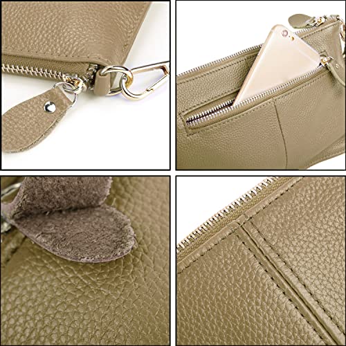 YALUXE Women's Genuine Leather Wristlet Handbags Purses Clutch Wallet Bag - color: Khaki