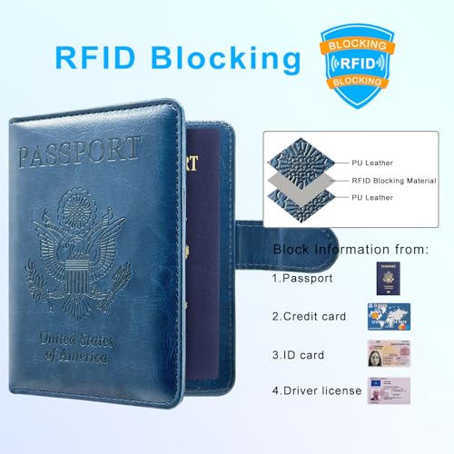 Passport Holder Cover, ACdream Protective Premium Leather RFID Blocking Wallet Travel Case for Passport/Credit Card/Air Ticket, - color: Dark Blue