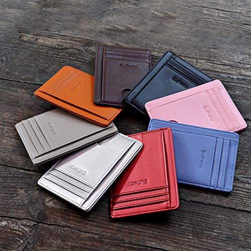 Buffway Slim Minimalist Front Pocket RFID Blocking Leather Wallets for Men and Women - Sand Wathet Blue - color: Sand Wathet Blue