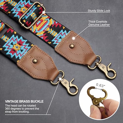 Nefelibata Purse Strap, 2" Cowhide Head Wide Shoulder Strap Adjustable Replacement,Retro Jacquard Embroidery Multi-pattern Crossbody Bag Straps for Handbag,Crossbody Bags,Shoulder Bags(Tiger Stripes) - color: Retro Embroidery Tiger Stripes