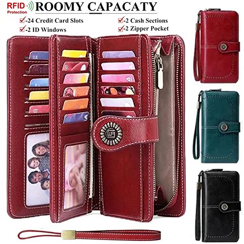 Women Leather Wallet Crossbody Shoulder Bag with Double Zipper and Mobile Phone Purse with Shoulder Strap - color: 660-red