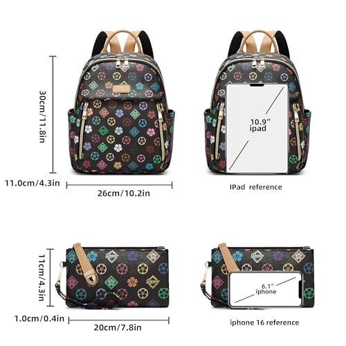 Makes Mini Backpack for Women, Small Casual Backpacks Daily Travel Bag 2pcs | Small Bookbag,Work Travel School PU Leather Shoulder Bag Mochilas Para Mujer Rucksack Gifts for Lady Girls Mother Wife - color: Triblack Flower