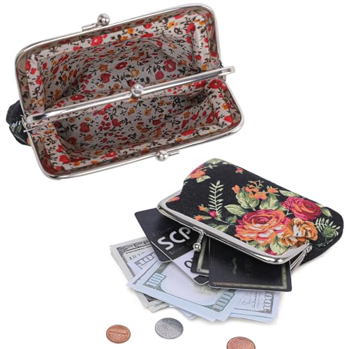 Cute Floral Buckle Coin Purses Vintage Pouch Kiss-lock Change Purse Wallets… - color: 20