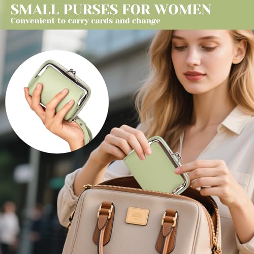 Women's Wristlet Wallet, Card Holder & Coin Purse, Small Change Purse | Small change purse for coins, small coin purse for women, wrist wallets for women, coin pouch, zip no kiss lock coin purses - color: Green