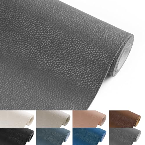 Faux Leather Fabric 55" W 1.15MM Thicken Marine Vinyl Fabric 1 Yard 36"x55" | by The Yard, Waterproof, Soft Synthetic PU Leather Material for Upholstery Sofa Bags Chairs Earrings Bows DIY Crafts, Grey - color: Grey, size: Pre-Cut 1 Yard