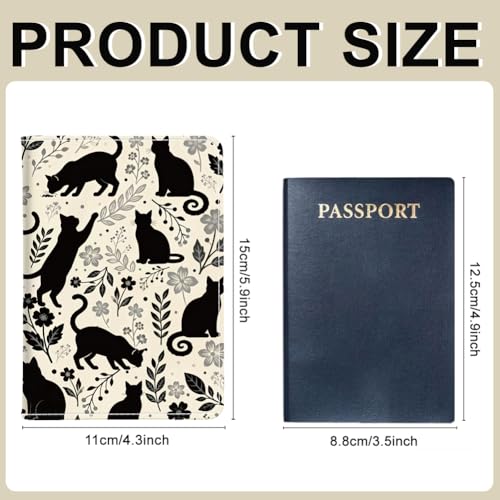 PU Leather Passport Holder Cover 5.9×4.3 Inch with Credit Card Slot Boarding Pass Slot Combo Blocking Passport Holder Wallet Cover Case for Travel Boarding Essentials(Botanical Cat) - color: Botanical Cat