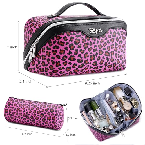 BOYATU Travel Makeup Bags Cosmetic Organizer Bag: 3 Pcs Set Large Capacity Make up Bag with Compartments - Waterproof Leather Toiletry Bags with Handle for Women (B-Red) - color: B-Red
