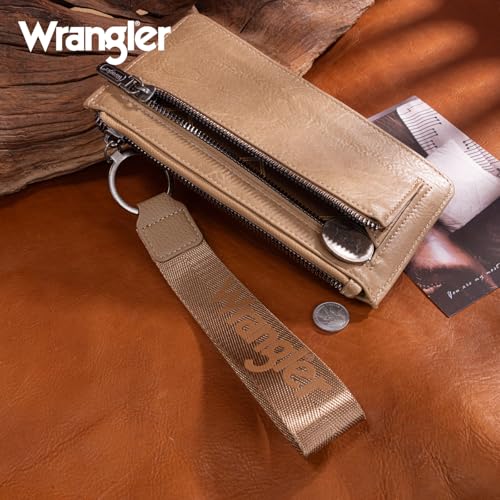 X Wrangler Western Wallet for Women Card Cases & Money Organizers Wristlet Wallet with Zipper Pocket - color: Khaki