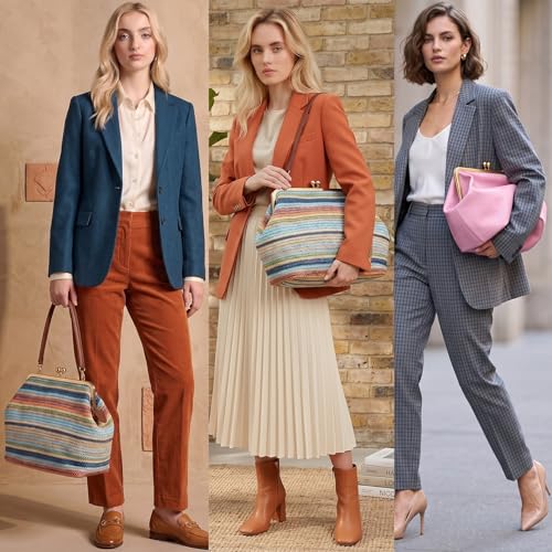 Kiss Lock Frame Handbag, PU Leather Shoulder Tote Bag Messenger Hobo Clutch Purse for Women Formal Work Leisure - color: Straw Colorful