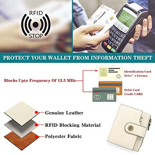 FALAN MULE Small Wallet for Women Leather Bifold Compact Small Womens Wallet with RFID Blocking - color: Off-White