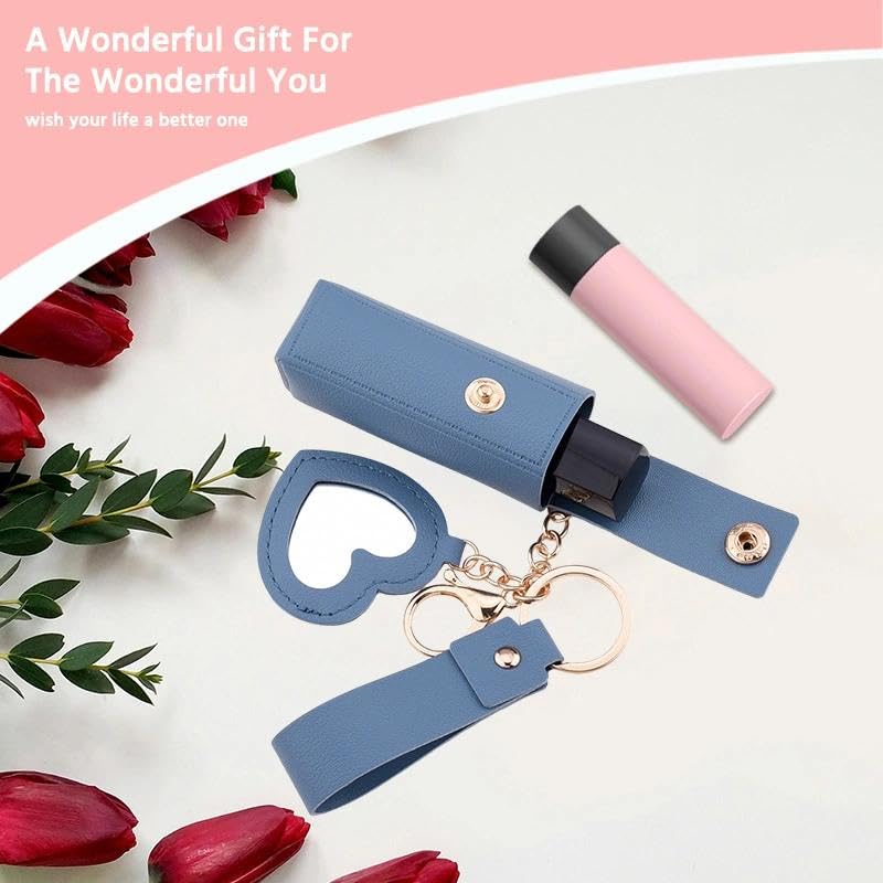 Sisadodo Lip Oil Lipstick Case with Mirror Lip Oil Lipstick Holder Key Chain for Car Keys Keychains Lipstick Organizer Case - color: Blue-