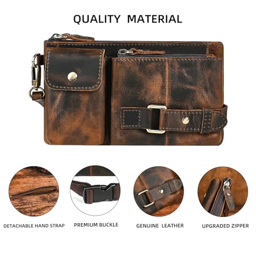 Water Resistant Canvas + Leather Hiking Riding Travel Fanny Waist Pack Small Phone Pouch For Men Women FB811-29 (Z-8135-100% Leather) - color: Z-8135-100% Leather