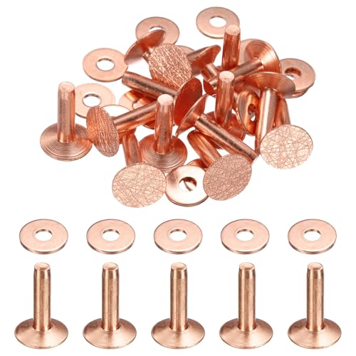 HARFINGTON 15Set Copper Rivets and Burrs Washers 12x4x16mm Dimpled Finish Solid Leather Rivet Fastener Studs Posts for Leather DIY Craft Belts Wallets Collars, Copper Tone - color: Copper Tone, size: 12x4x16mm