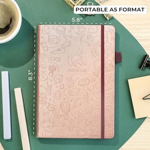 Clever Fox Dotted Journal, Blank A5 Notebook, Project Planner, Rose Gold - color: Rose Gold