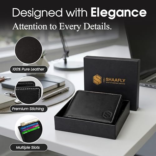 Top Grain, Real Leather Mens Bifold Wallet, RFID Blocking Front Pocket, Stylish Wallet, Gift Box (Bifold Wallet - Black)