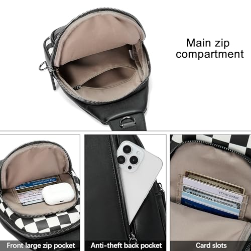 CLUCI Crossbody Bags for Women Men,Leather Sling Bag Cross Body Backpack for Woman Gifts for Women Birthday Unique - color: 0-1 Black and White Chessboard