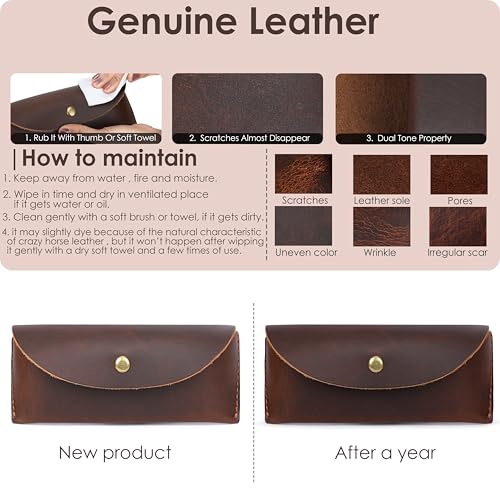 Leather Sunglasses Case Genuine Eyeglass Holder Reading Glasses Protector Vintage Eyewear Storage for Men and Women - color: Chocolate Brown