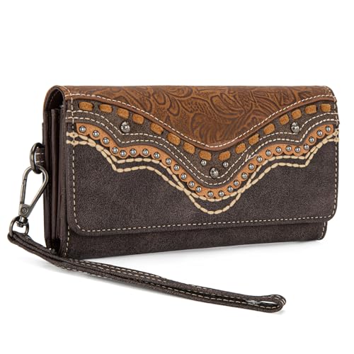 Montana West Wristlet Wallets for Women Western Trifold Wallet Purse with Card Holder MW1340-W002CF - color: Embossed-Coffee