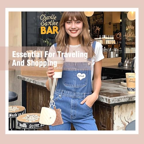 Mini Dual Pouch Wristlet Wallet for Women – Zip Around wristlet Keychain Wallet with 2 Wristlets, Ideal for Dog Walking, Coffee Runs & Lunch Break Essentials (Beige+Khaki) - color: Beige+Khaki
