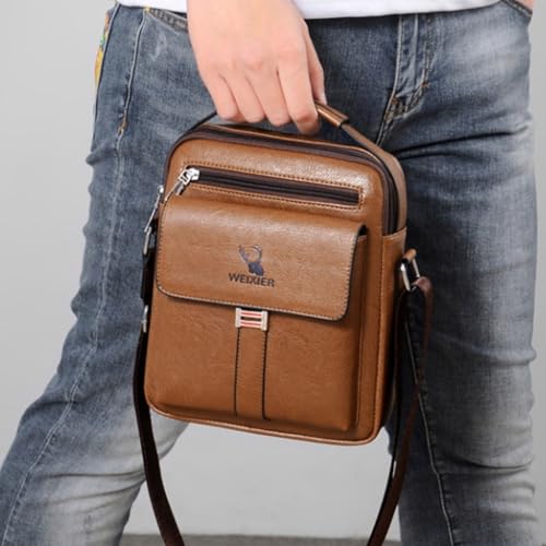 Messenger Bag for Men Crossbody Shoulder Purse Small Vintage PU Leather Satchel Pouch Side Crossover Handbag - color: Men Handbag for Brown
