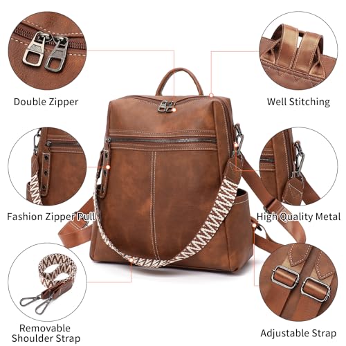 GAEKEAO Backpack Purse for Women PU Leather Travel Backpack Purses Fashion Designer Ladies Anti-theft Shoulder Bags Brown - color: Brown