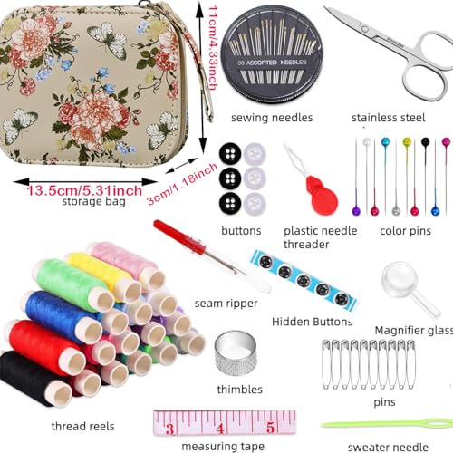 Floral Printing Travel Sewing Kit Cute Sewing Set | Butterfly Basic Sewing Kit for Adults Beginners,Professional Basic Sewing Supplies Accessory for Emergency - color: Harvest Love