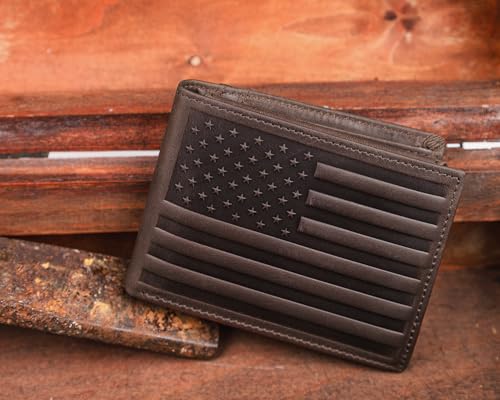 DK86 Wallet for Men Slim Rfid Bifold Genuine Leather 2 ID Window With Gift Box (vintage coffee with us flag) - color: vintage coffee with us flag