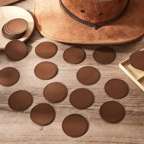 Dunzy 30 Pcs Blank Leather Hat Patches with Adhesive 2.5 Inch Round Laserable Leatherette Patch Faux Leather Patches Sewing Laser Engraving Supplies for Hats Jackets Backpacks(Dark Brown) - color: Dark Brown