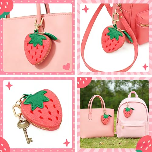 Cute Gifts for Women Strawberry Coin Purse Keychain, Mini Bag Charm for Purses,Kawaii Strawberry Purse Charm, Small Coin Pouch for Handbags, Mothers Day GraduationSpring Gifts - color: strawberry