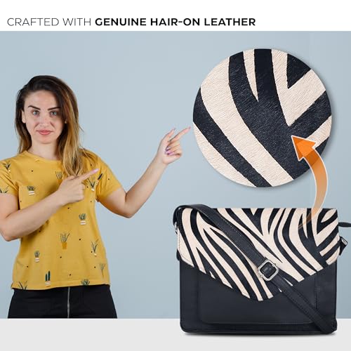 Ozora Genuine Leather Crossbody Purse for Women, Shoulder Bag - color: Black Ndm Zebra