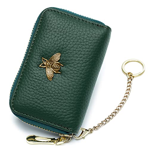 imeetu RFID Credit Card Holder, Small Card Wallet Women, Leather Card Case | Genuine Leather Women's Card & id Cases, Change Coin Purse with Zipper Keychain id Window, 20 Colors & 3 Styles, Daily, Gifts - color: Pro - Green, size: Pro