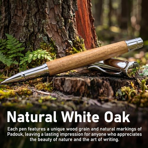 WEMATE Wood Rollerball Pen Set, Nice Pen for Men, Fancy Look - White Oak | 2 Refills, Executive Style, Luxury Finish, Smooth Writing for Journaling and Signatures, Office Use, Black and Blue Ink - style: White Oak