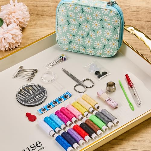 Bobode Printing Sewing Kit Travel Basic Sewing Kit for Adults, | Chrysanthemum Pattern Small Sewing Set 87 PCS Professional Sewing Supplies Accessory for Emergency,Beginners - color: Chrysanthemum