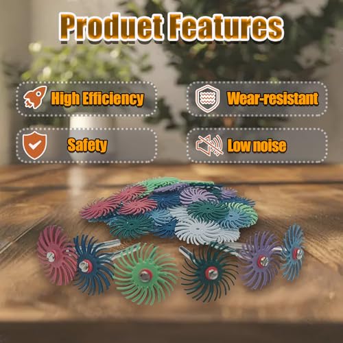 42pcs 1" Radial Bristle Disc Kit with 1/8" Shank for Rotary Tool Mixed Grit 80/120/220/400/600/1000/2500 Abrasive Brush Gap Polishing Pad Buffing Wheel for Jewelry Wood Metal Polishing