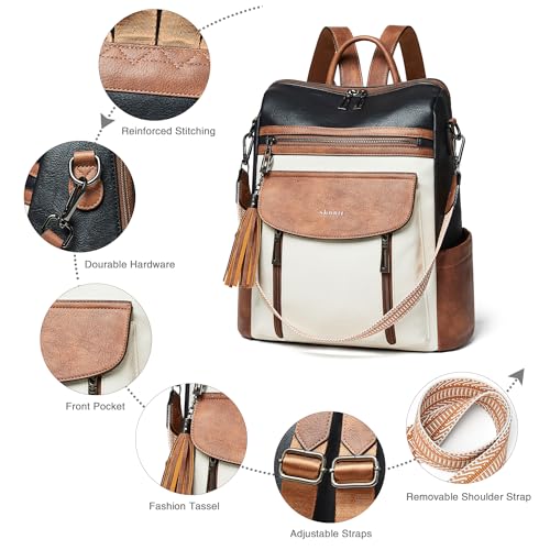 Shrrie Backpack Purse for Women Fashion Leather Backpack Purse Designer Travel Backpack Convertible Shoulder Bag with Wristlet - color: 2-9 Black With Brown and White