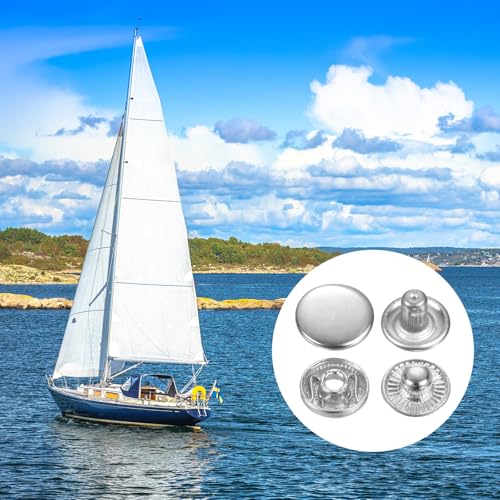 HARFINGTON 60 Sets Press-Stud Cap Buttons 12.5mm Metal Snap Fastener Alloy Sew-on Snap Buttons for Bags Leathers Marine Boat Canvas, Silver - color: Silver, size: 12.5mm