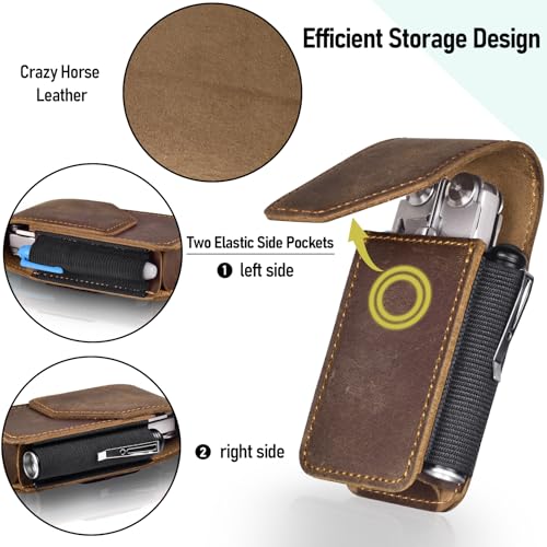 Leather Multitool Sheath Compatible with Leatherman Wave Plus Wingman Surge Rebar Multi Tool Holster with Belt Clip, Dark Brown