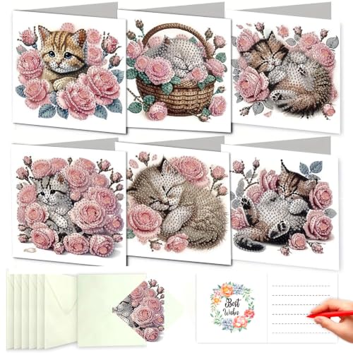 DDGYP 6-Pack Diamond Art Kits for Adults, Diamond Art Cards for DIY Crafts - color: pink