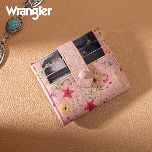 Montana West X Wrangler Small Wallets for Women Ladies Girls RFID Minimalist Card Holder Billfold Thin Cash Wallet with Zipper Coin Pocket WG216-W065LPK - color: Fantasy of Flower Dreams