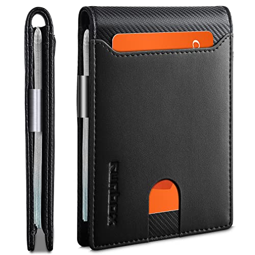 RUNBOX Slim Wallet for Men - RFID Blocking Leather Bifold with Money Clip | Minimalist Front Pocket Wallet Holds 11 Cards,Slim Thin Design,RFID Blocking Protection, Practical Birthday Gifts for Men - color: Metal Black