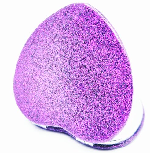 Cute Heart Shaped Compact Mirror for Purse,Purple Travel Mirror with Glitter,Leather Small Pocket Mirror,Portable 2 x 1x Magnification Folding Makeup Mirror,Cosmetic Mirror for Gift - color: Purple-heart Shape
