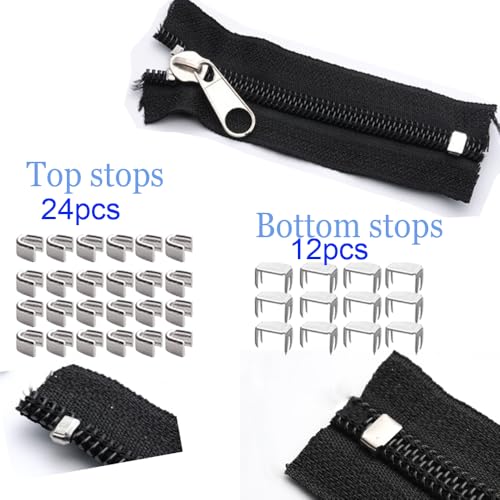 cpqakb 12 Pcs Zipper Pull Replacement 5 Zippers Repair Kit Lockable Slider | zippers Bottom and Top Stop , Fix Zip Head On For Repairing Coats ,Jackets , Metal Plastic and Nylon Coil Zippers.