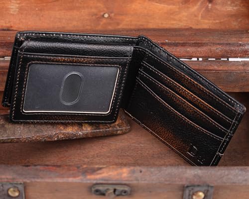 DK86 Wallet for Men Slim Rfid Bifold Genuine Leather 2 ID Window With Gift Box (black brown with US flag) - color: black brown with US flag
