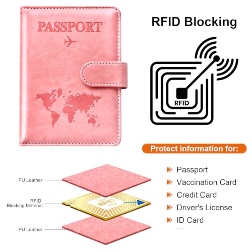 Eoehro Passport Holder for Travel Essentials, Passport Wallet Cover Case for Travel Must Haves Accessories,Passport Book Holders for Women and Men(Bright Pink) - color: Bright Pink, style: Magnetic Clasp